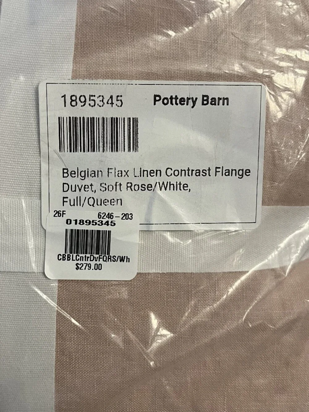 Pottery Barn Belgian Flax Linen Duvet Cover Full / Queen Soft Rose & White